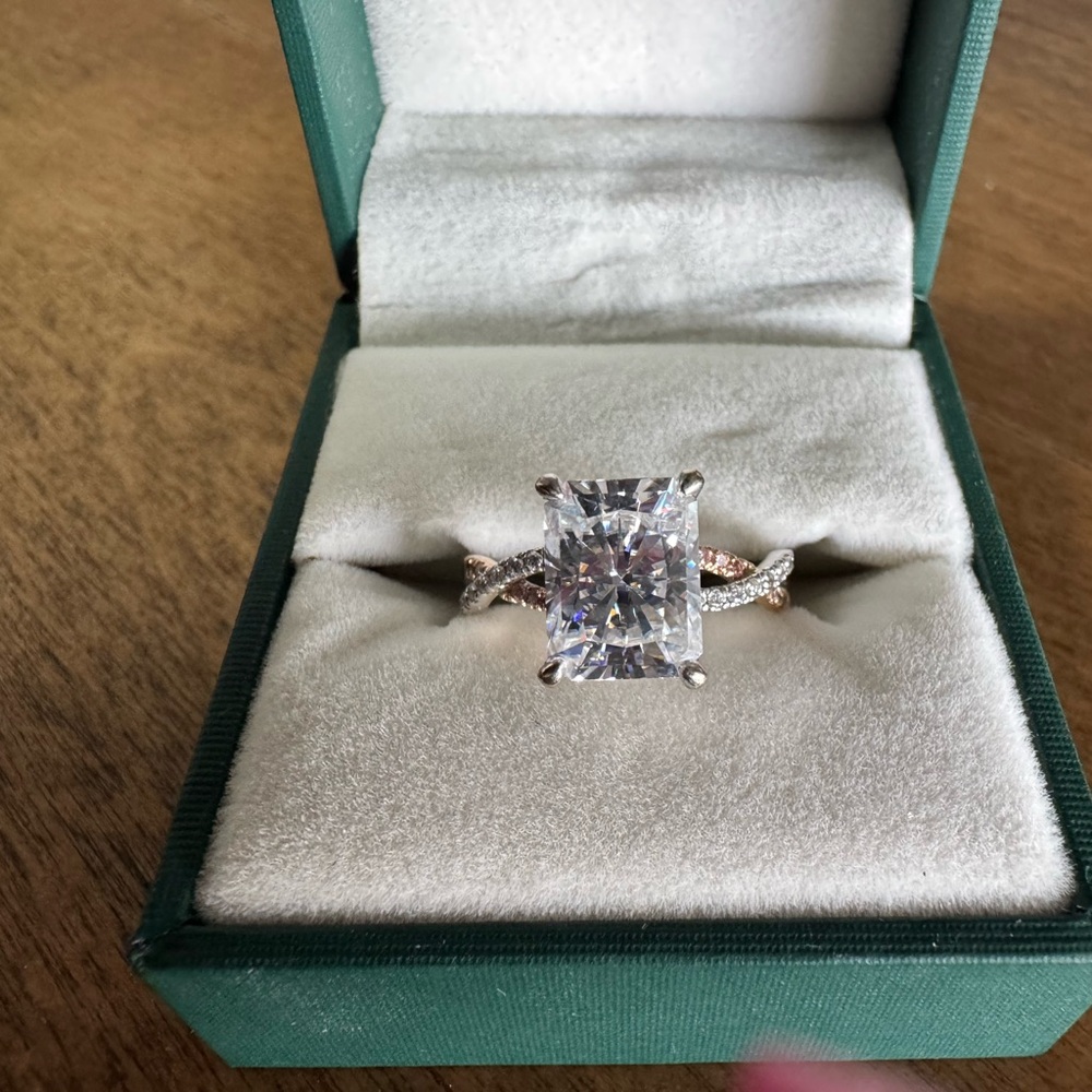 Natalie K Custom White & Pink Diamond & Moissanite Engagement Ring